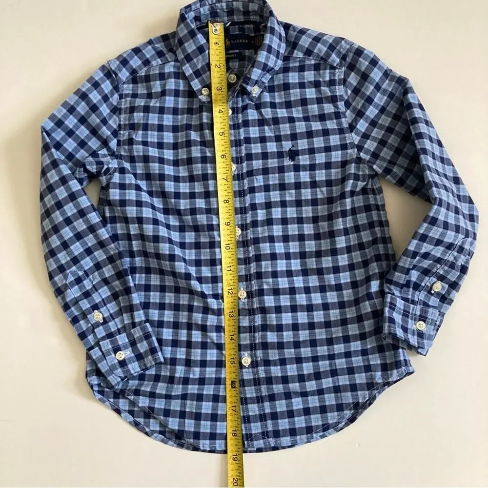 Ralph Lauren Boys Size 5 Plaid Button Down Shirt Blue Lightweight Preppy Classic